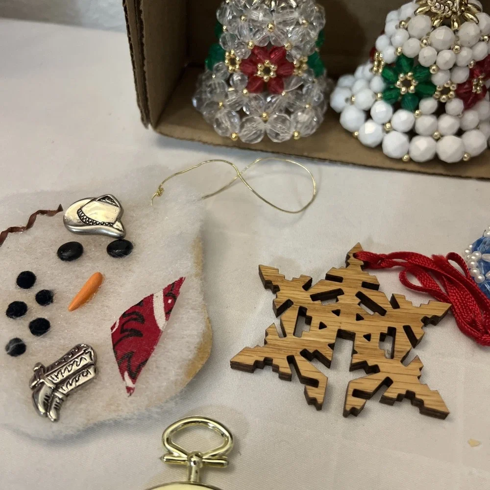 VTG Handmade Christmas Ornaments Bells Stained Glass Cross-stitched Angel Lot 12